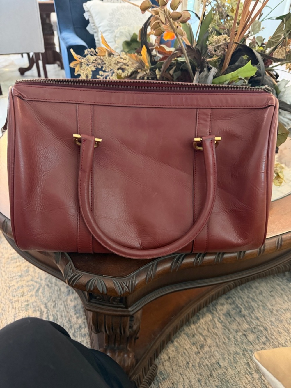 Cartier Burgundy Leather Satchel with Gold Hardware